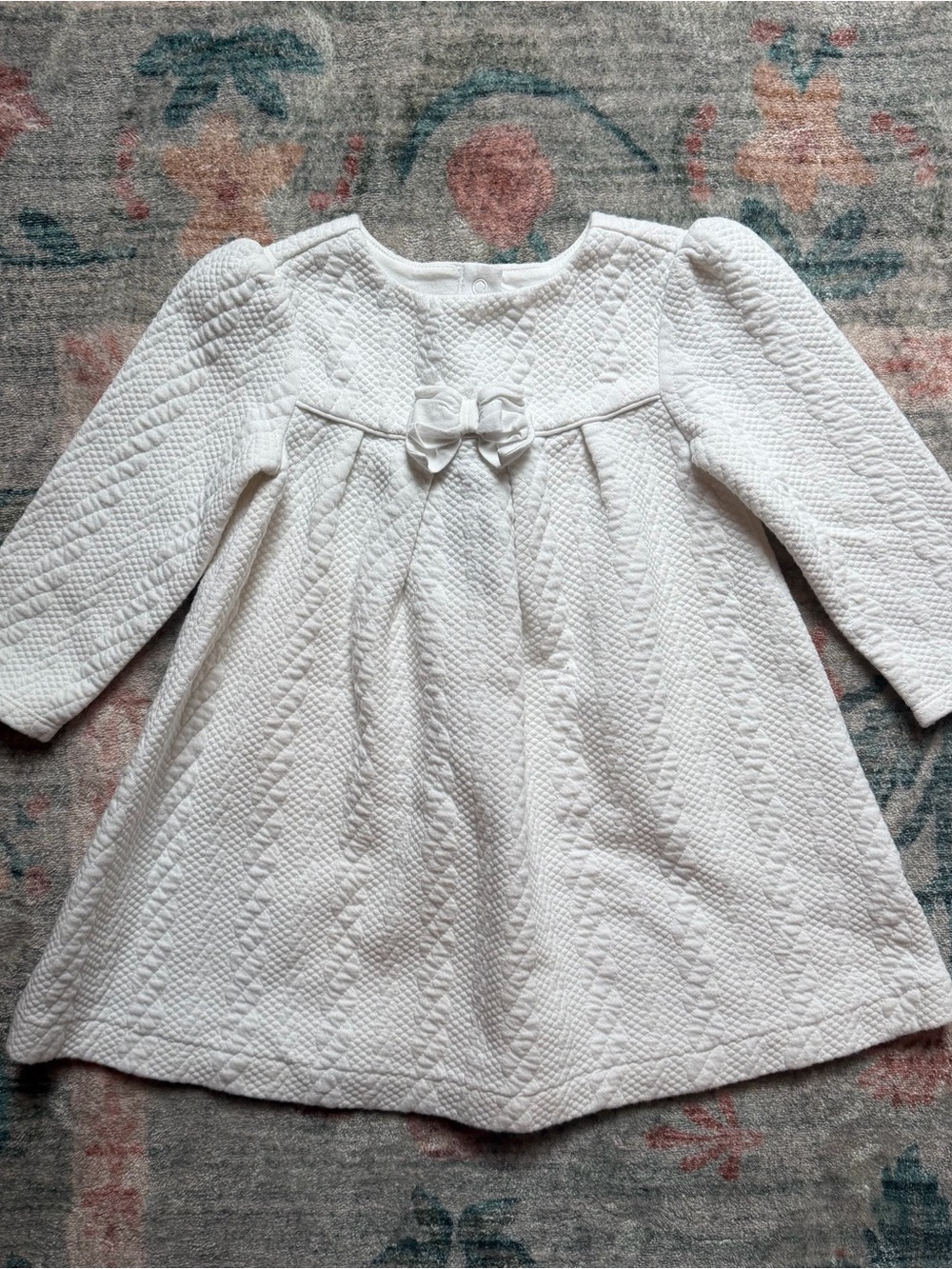 Janie and Jack Cream Quilted Long-Sleeve Dress with Front Bow